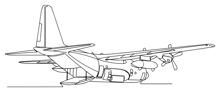 Military Transport Aircraft C-130 Hercules Line Art