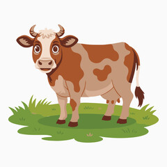 Colorful cow standing on grass isolated on white background