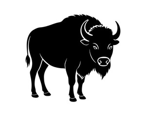 aggressive, Jumping, Angry, American, Bison Silhouette Vector Logo 