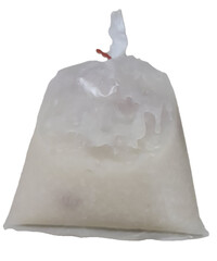 minced pork porridge  for breakfast in plastic  bag Thai style isolated on white background 