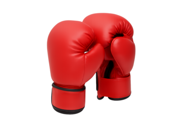 A pair of red boxing gloves isolated on a transparent background, ready for a match