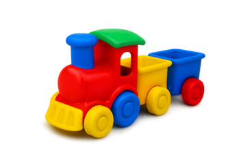 Colorful toy train with a wagon isolated on transparent background