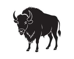 aggressive, Jumping, Angry, American, Bison Silhouette Vector Logo 
