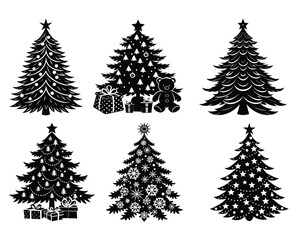 Black and White Christmas Tree Vector Set
