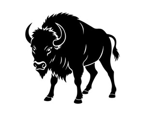 aggressive, Jumping, Angry, American, Bison Silhouette Vector Logo 