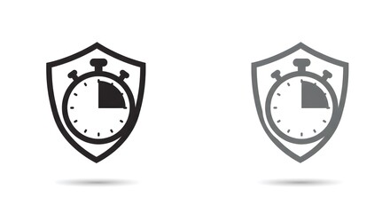 Icon of stopwatch with shield outline, vector
