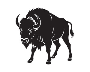 aggressive, Jumping, Angry, American, Bison Silhouette Vector Logo 