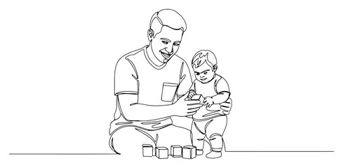 Father Helping Son Build Blocks at Home black shape vector laser cutting engraving monochrome print