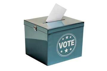 Metallic ballot box for secure elections with voting paper isolated on black background photo