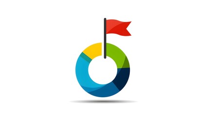 Abstract icon of circular chart with flag on top