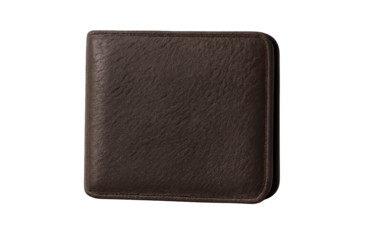 Closed dark brown leather bifold wallet, isolated on transparent background