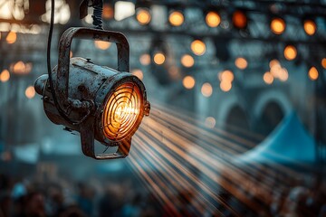 Vintage spotlight creating cinematic warm glow high resolution picture