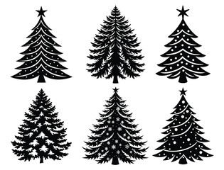 Minimalist Pine Christmas Tree Line Art Vector Set
