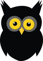 Black Owl Silhouette with Big Yellow Eyes
