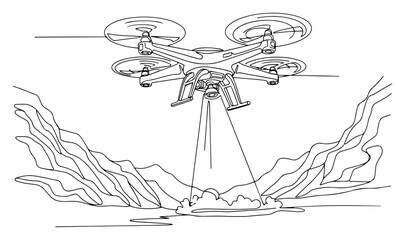 One Line Drone Scanning Water Surface Vector Illustration