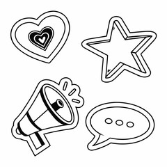 Vector illustration of heart, star, megaphone and speech bubble