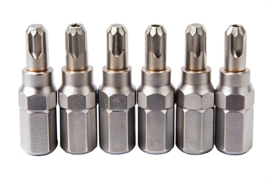 Six Torx Star Drive Screw Bits on White Background torx bits star drive bits isolated on a transparent background