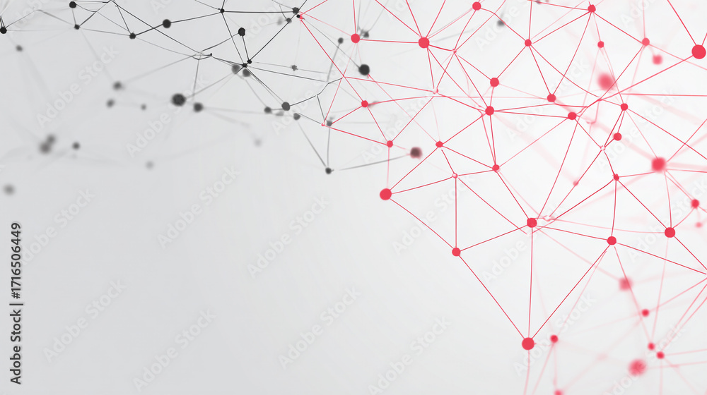 Poster abstract network connection nodes lines red black technology digital data science