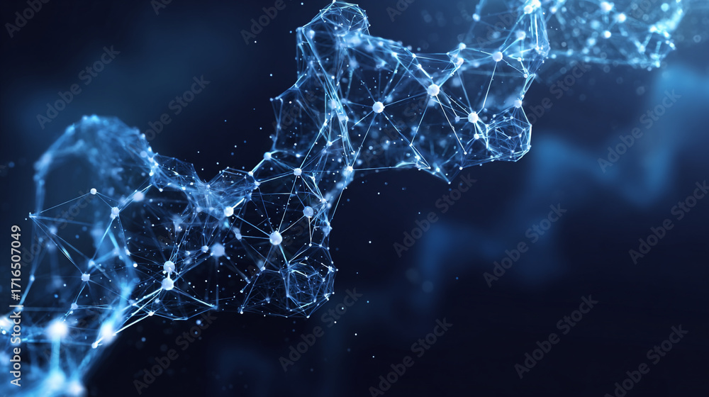 Poster abstract blue network glowing nodes and lines digital technology connection