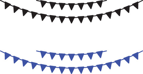 party, bunting, icons, vector, design, illustration, flags, celebration, decoration, garland, banner, string, festive, event, hanging, triangular, black, blue, white background, graphic, graphic eleme