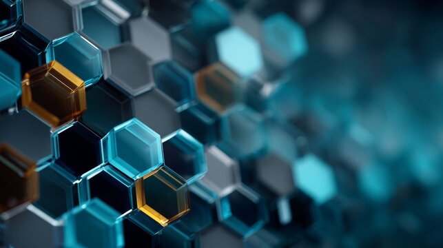 Futuristic Hexagonal Grid with Blue and Orange Accents Evoking Advanced Technology and Innovation Displaying Intricate Patterns