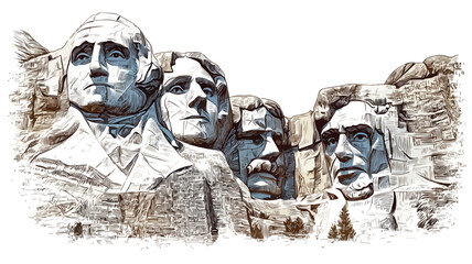 Fototapeta premium Majestic Mount Rushmore National Memorial Vector Illustration on White Background