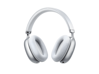 Silver wireless headphones isolated on transparent background