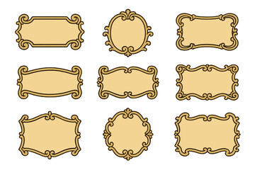 Set of decorative vintage frames and labels. Collection of elegant baroque borders with ornamental scroll elements. Classic retro certificate or invitation design template.