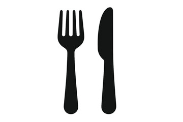 Cutlery icon with fork and knife silhouette. Vector graphic for restaurant menu, food blog, or cooking app. Flat design tableware symbol for dining, eating, and lunch concepts.
