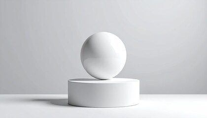 A single, smooth, white sphere rests atop a cylindrical pedestal.  A minimalist, studio-lit, product display