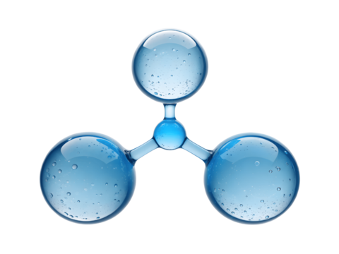 Three blue spheres connected together isolated on transparent background