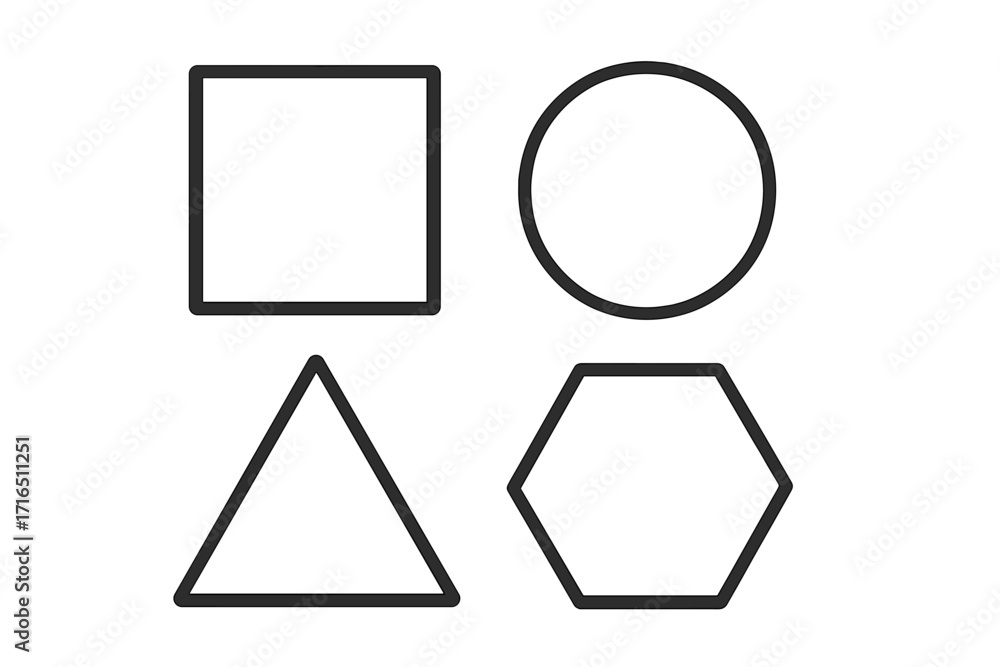 Poster geometric shapes icon set. basic linear figures collection with square, circle, triangle, hexagon. m
