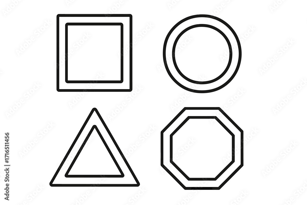 Poster set of basic geometric shape frames. linear icon collection with square, circle, triangle, and octag