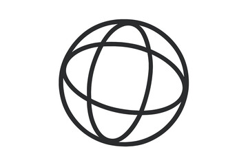 Sphere icon line art. Global network connection symbol. World wide web internet technology concept. Abstract geometric globe planet shape. Orbit atom physics science logo.