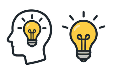 Creative idea in head icon. Light bulb symbol. Thinking, innovation, and solution concept. Brainstorming and knowledge sign. Mind, intelligence, inspiration metaphor.