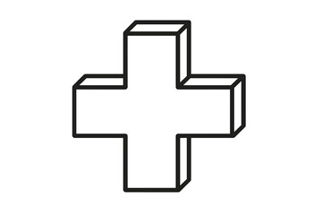 Obraz premium 3D plus sign line icon. Isometric medical cross symbol. Healthcare, positive, and addition concept. Minimalist geometric vector graphic design element for logo or web.