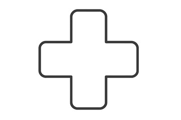 Obraz premium Plus sign icon. Simple medical cross symbol. First aid, hospital or pharmacy sign. Add button or zoom in pictogram. Minimalist line art vector illustration on white.