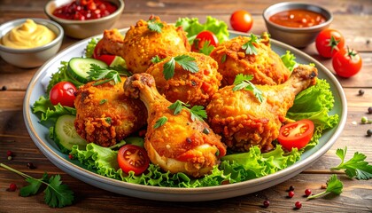 Fototapeta premium Knusprige Drumsticks mit Salat
