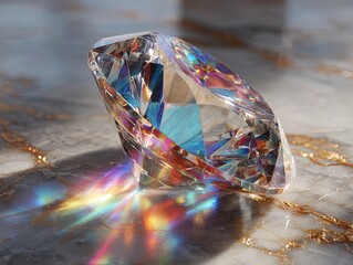 stunning photorealistic close-up of diamond freedom sculpture on luxurious marble plate: perfect for high-end sports interior posters, showcasing rainbow caustics in ultra sharp 8k detail