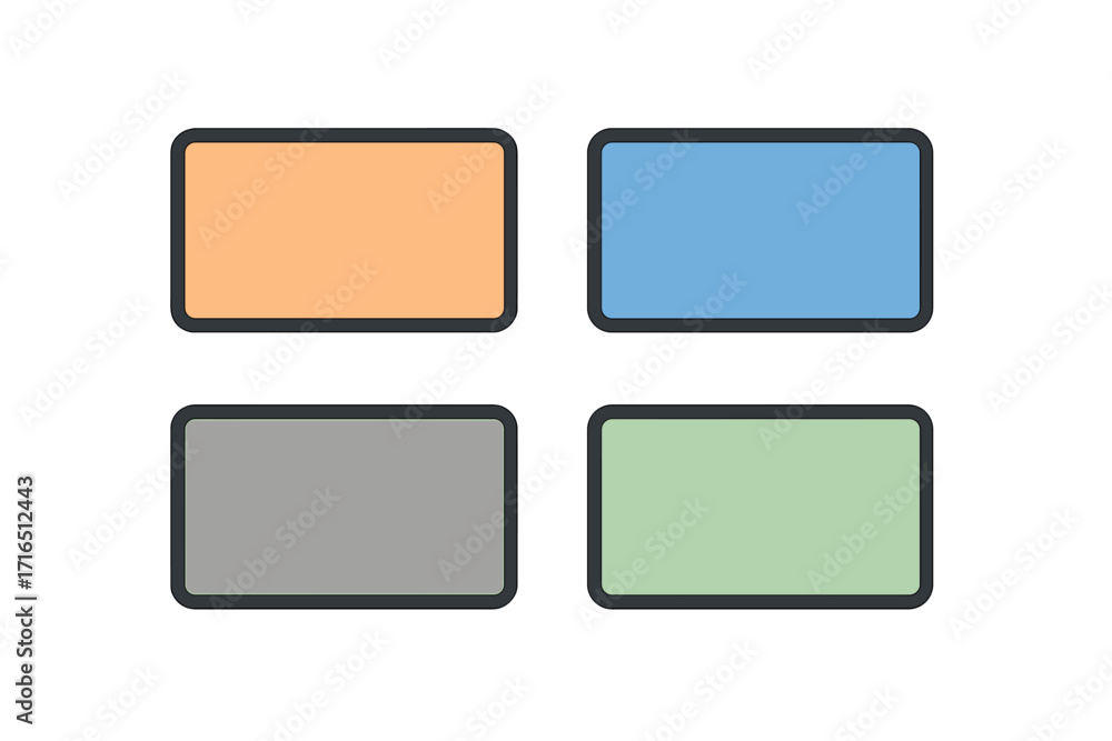 Poster set of colorful rectangle icons. flat geometric shapes for web buttons or labels. blank vector illus