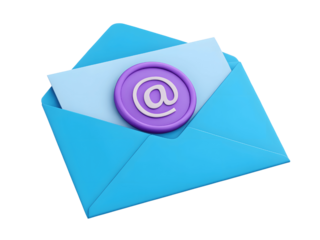 Blue envelope with at sign isolated on transparent background