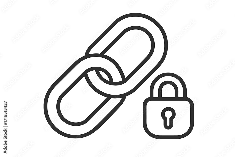 Poster secure link icon for blockchain technology. metaphor for digital data protection and online privacy.