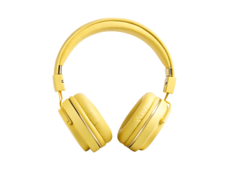 Yellow wireless headphones isolated on transparent background