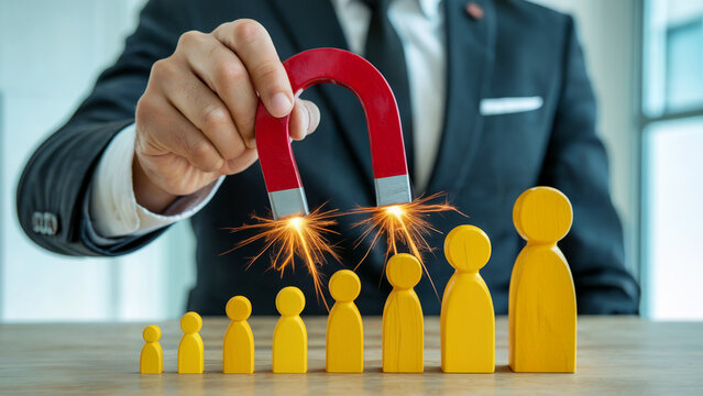 Businessman Attracting Talent With Magnet for Business Growth and Human Resource