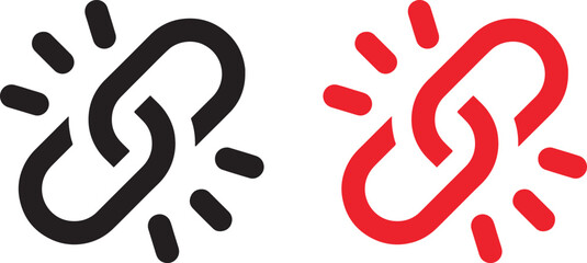 link, chain, icon, symbol, connection, network, broken, repair, strength, unity, collaboration, black, red, white background, flat design, vector, broken chain, relationship, partnership, technology, 