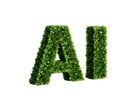 Ai letters made of green grass isolated on transparent background