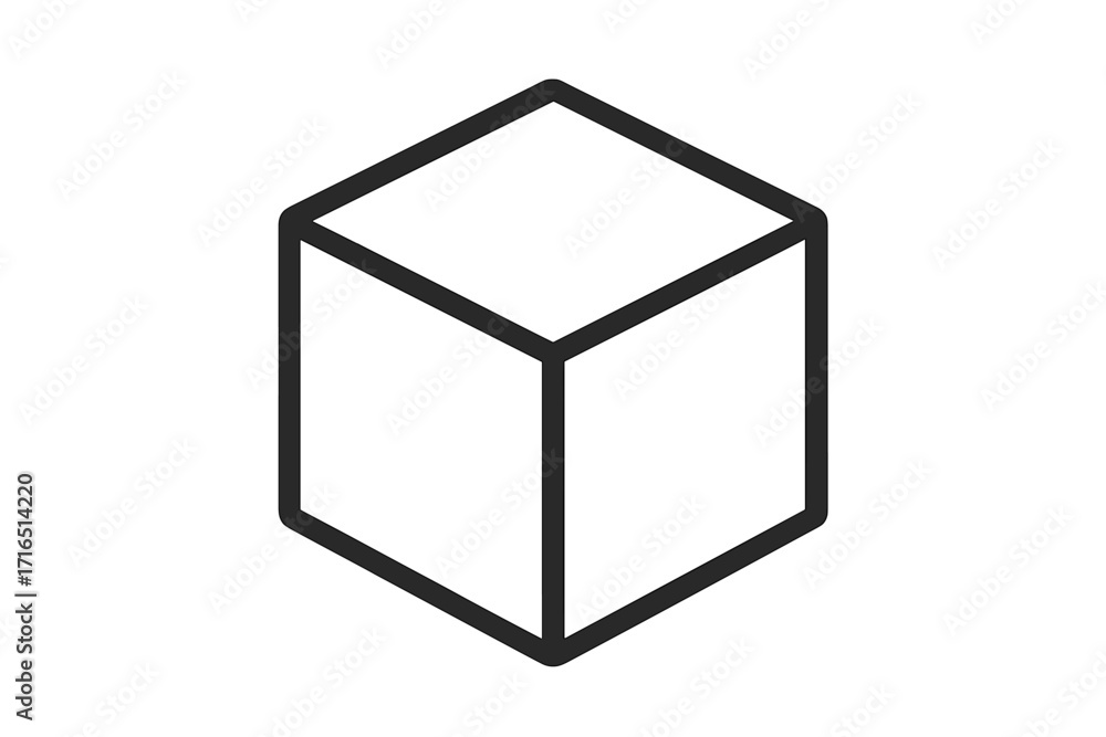 Poster cube icon line art. box symbol in a simple linear outline style. geometric 3d block vector illustrat
