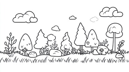 Simple forest scene line art