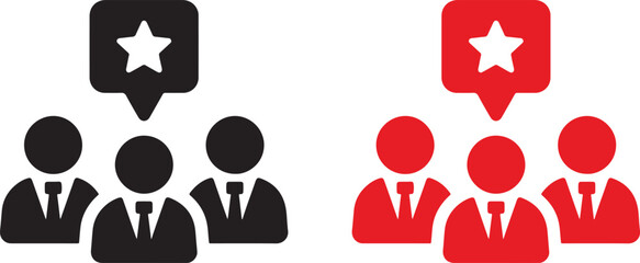team, recognition, star, achievement, success, award, leader, group, people, employees, management, feedback, idea, communication, icons, symbols, black, red, flat design, simple, graphic, visual, bus © AniaNoor