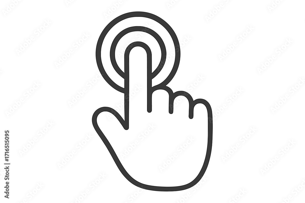 Fototapete Hand cursor click icon. Finger pressing a button. Touchscreen gesture. Web pointer symbol for UI UX design. Simple line art vector for a mobile app or website interface.